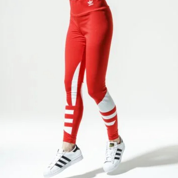 NWOT ADIDAS LARGE LOGO TIGHTS LUSH RED/WHITE - Picture 4 of 16